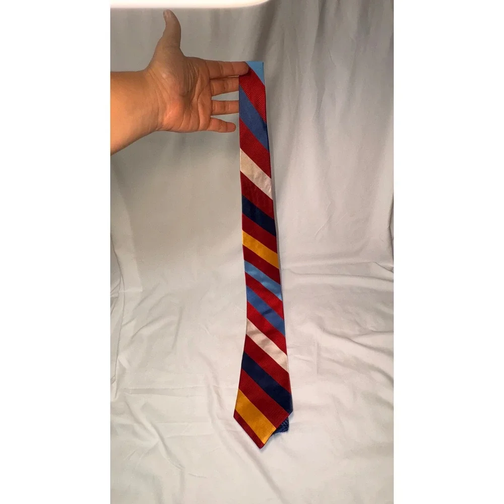 Tommy Hilfiger 100% Silk Necktie Multicolor Striped Preppy  Men's Designer Tie